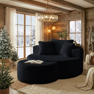 Boneless 55" Boneless Round Chair, Oversized Chaise Lounge Cloud Chair Indoor, Upholstered Corduroy Deep Seat Sofa Accent Chair, for Living Room Bedroom Apartment,No Assembly Required,