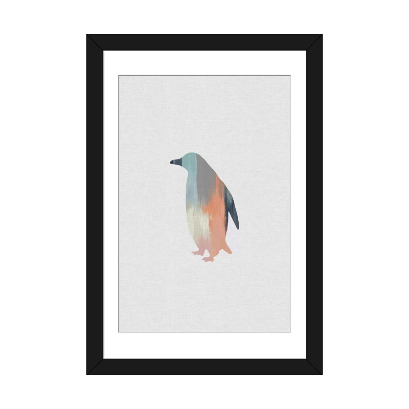 «Pastel Penguin», reproduction d'impression sur toile, H 24 po x l 16 po x P 1 po, Papier d'art encadré noir, Blanc
