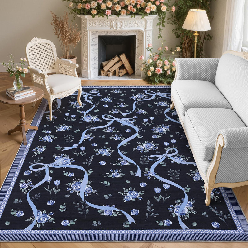 Tapis décoratif lavable, Navy, Rectangle 5' x 7'