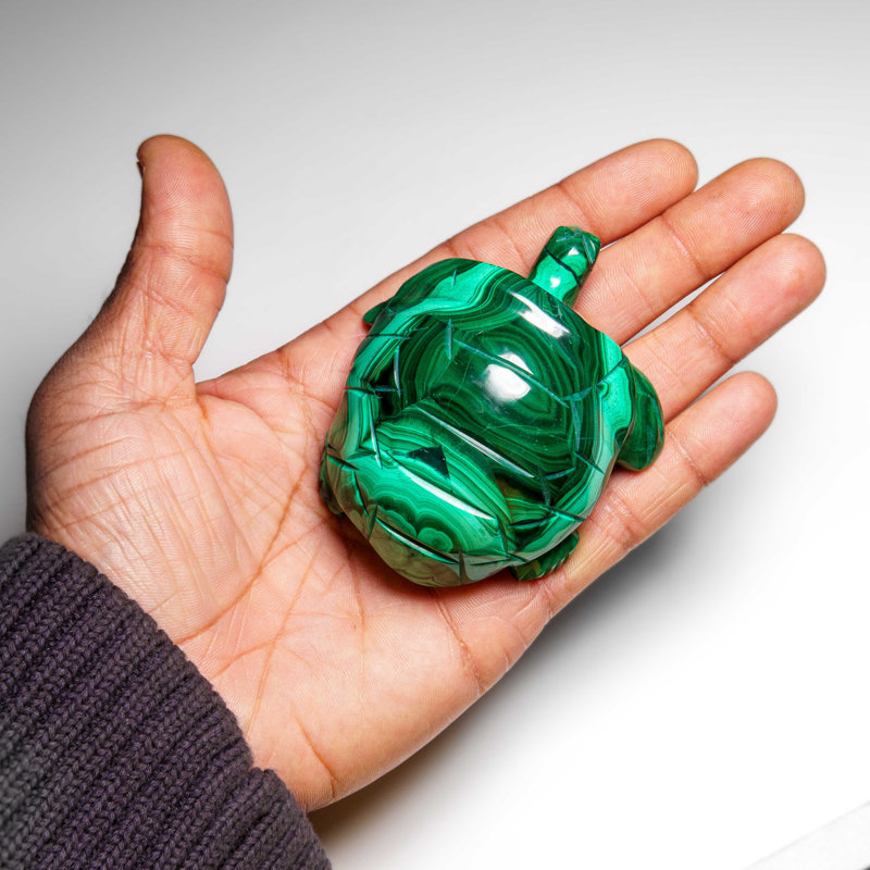 Genuine Polished Malachite Turtle Carving (326.6 Grams)