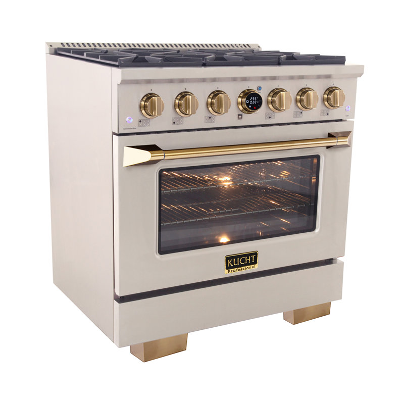36 in. 5.2 cu. ft. Dual Fuel Range in Stainless Steel with Gold Accents and Kucht Horus Thermostat, Natural Gas