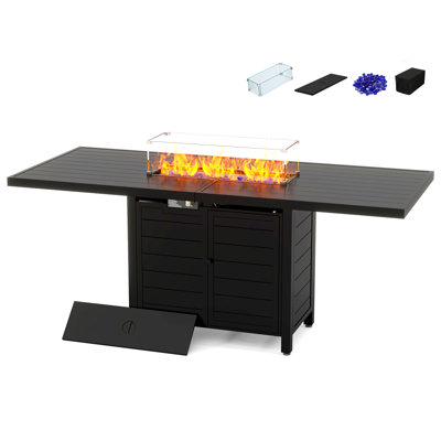 Table de salle à manger pour foyer d'extérieur au propane 2 en 1, table d'extérieur au gaz d'extérieur de 50000 BTU avec couvercle imperméable, pare-vent en verre et verre décoratif, table d'extérieur en aluminium résistante à la rouille pour le divertissement extérieur