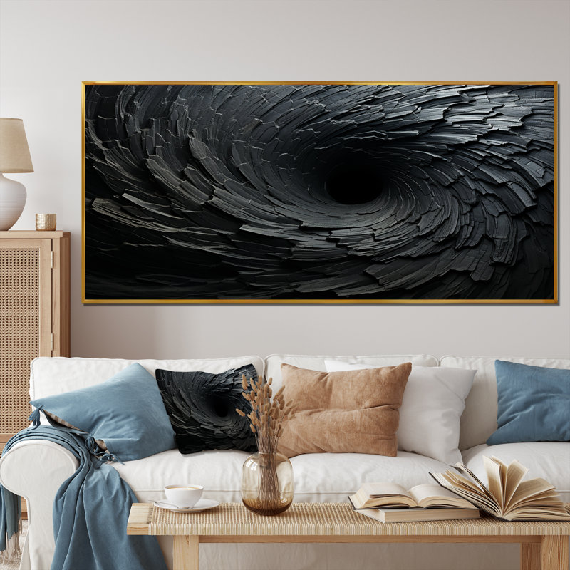 «Black Spiraling fractal sprial», reproduction sur toile à spirales abstraites, Doré, H 28 po x l 60 po