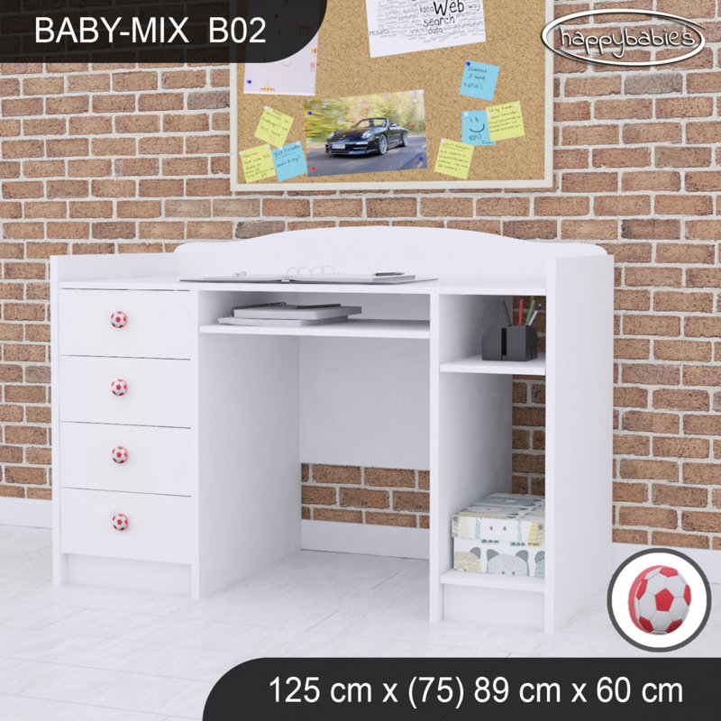 125cm Computer Desk, White/Red