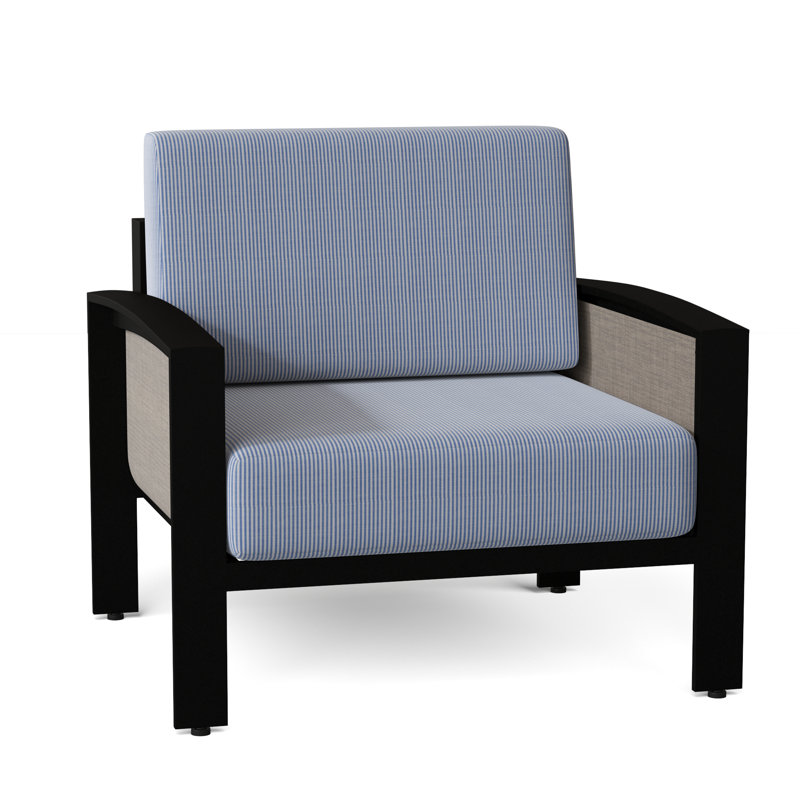 Metropolis Outdoor Lounge Chair, Canvas Heather Beige Sunbrella® Canvas, Augustine Gravel, Textured Black