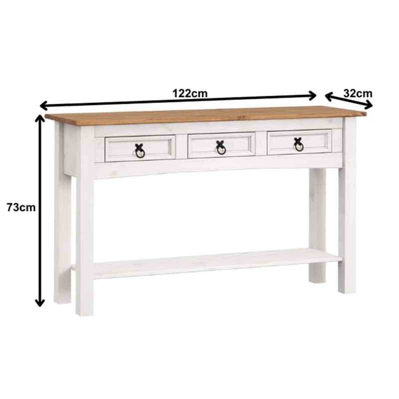 Annam Solid Wood Console Table, 73cm H x 122cm W x 32cm D, White