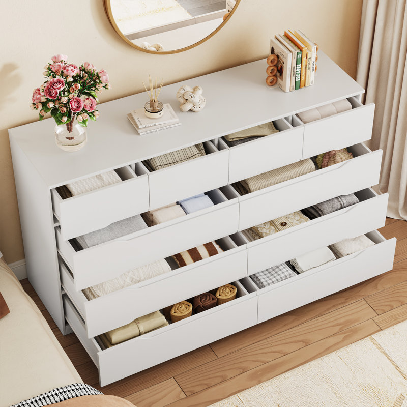 Commode moderne 55,1 "avec 10 tiroirs, commodes en bois pour chambre à coucher et salon, Blanc