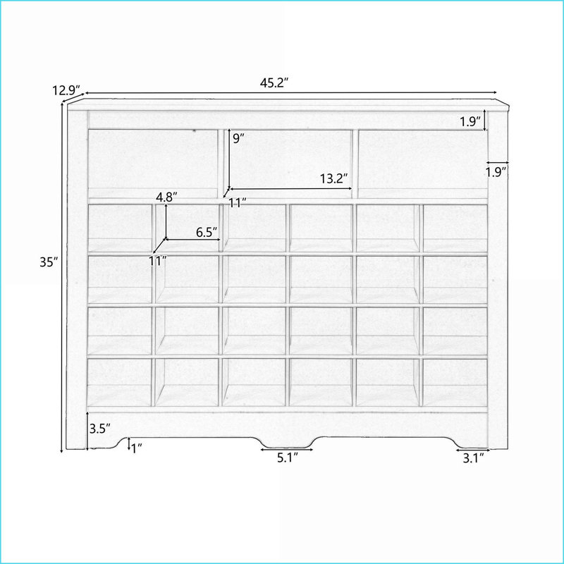 Shoe Cabinet | 24 Cubby Contemporary Curved Base | Off-White Versatile Sideboard | Particle Board | Hallway, White