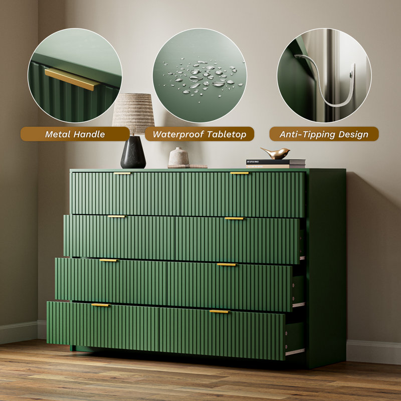 8-Drawer Double Dresser, 55" W, Green