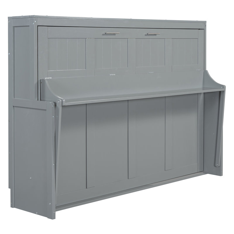Lit escamotable avec élévateur hydraulique et bureau, gris, Double