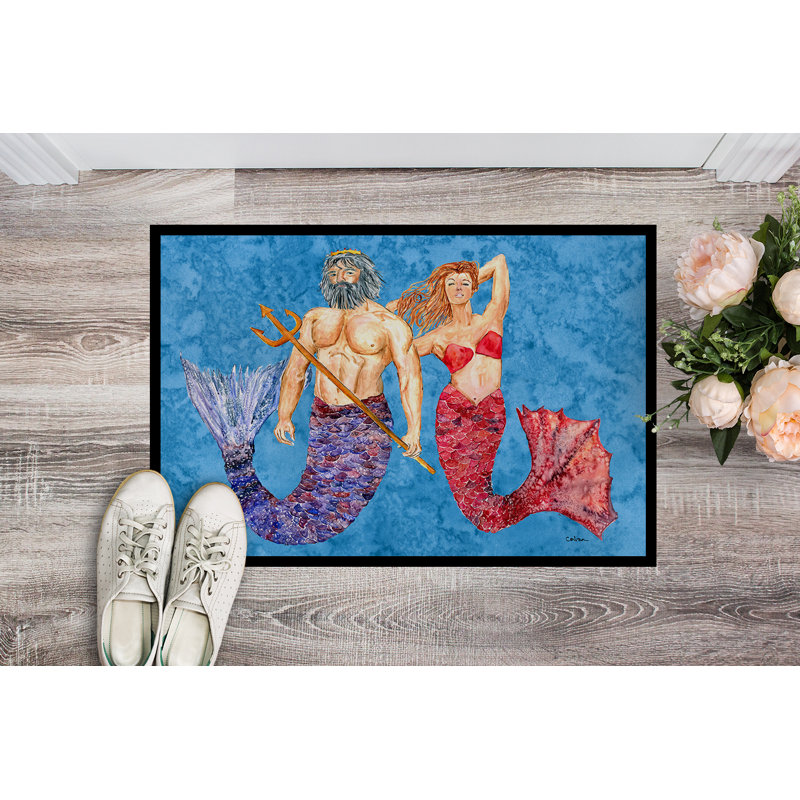Tapis d'entrée antidérapant Mermaid and Merman, Rectangle 1 pi 6 po x 2 pi 3 po