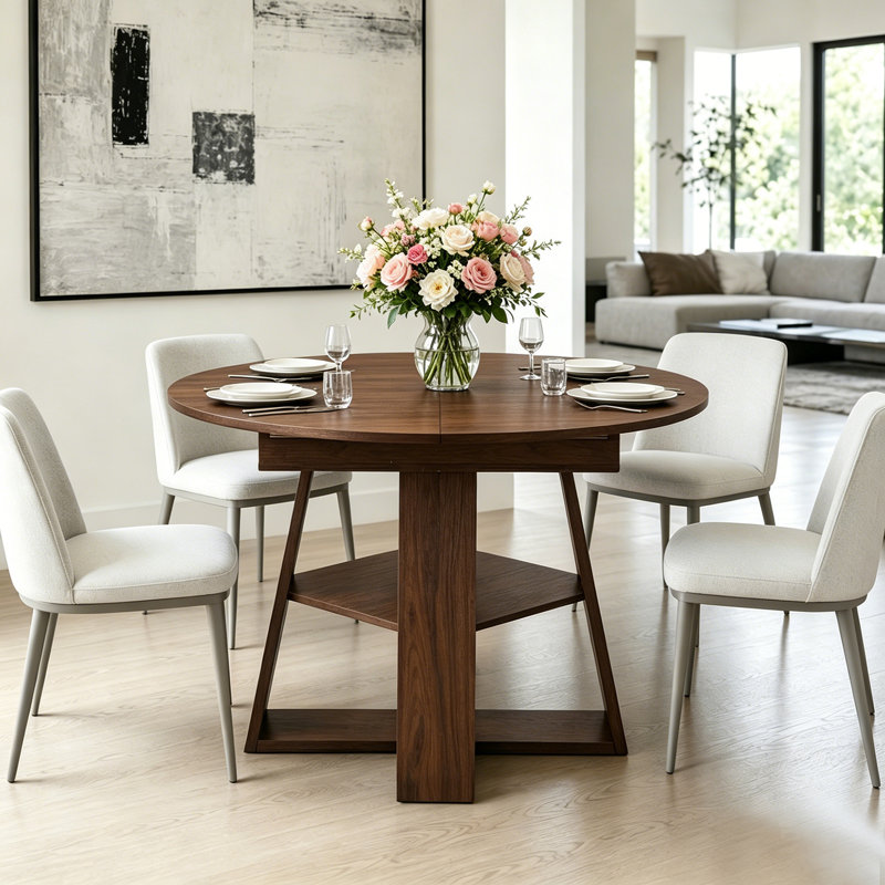 Table de salle à manger extensible en bois de 43,33 à 59,08 pouces de largeur, Walnut