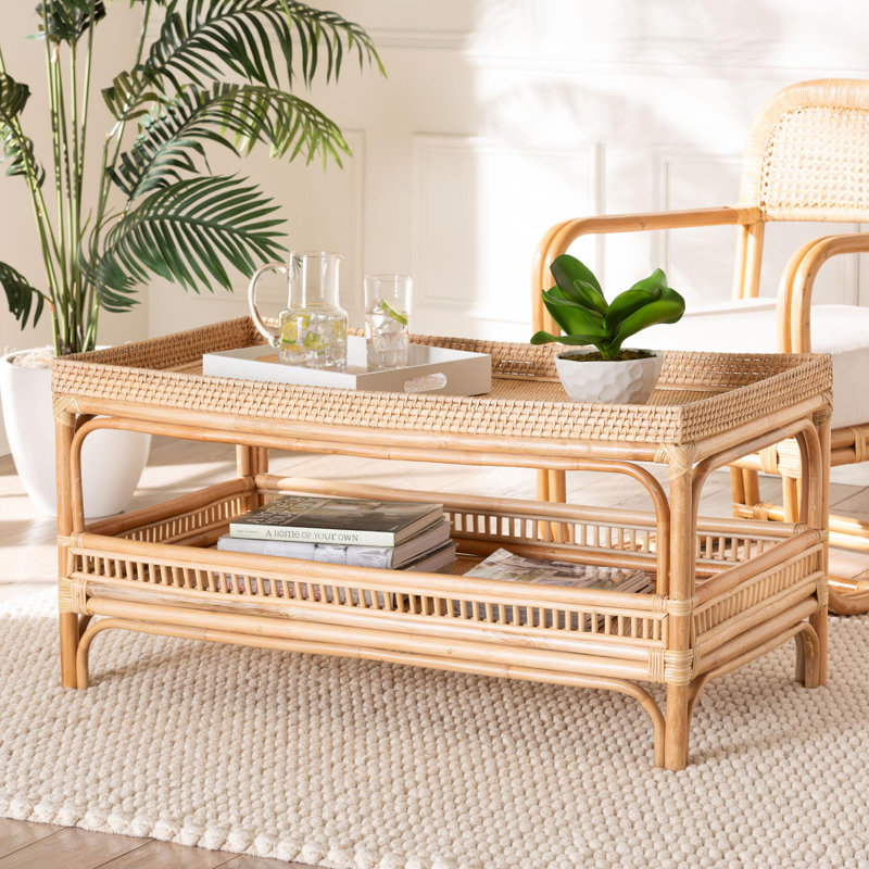Lombok Natural Rattan Rectangular Coffee Table with Shelf