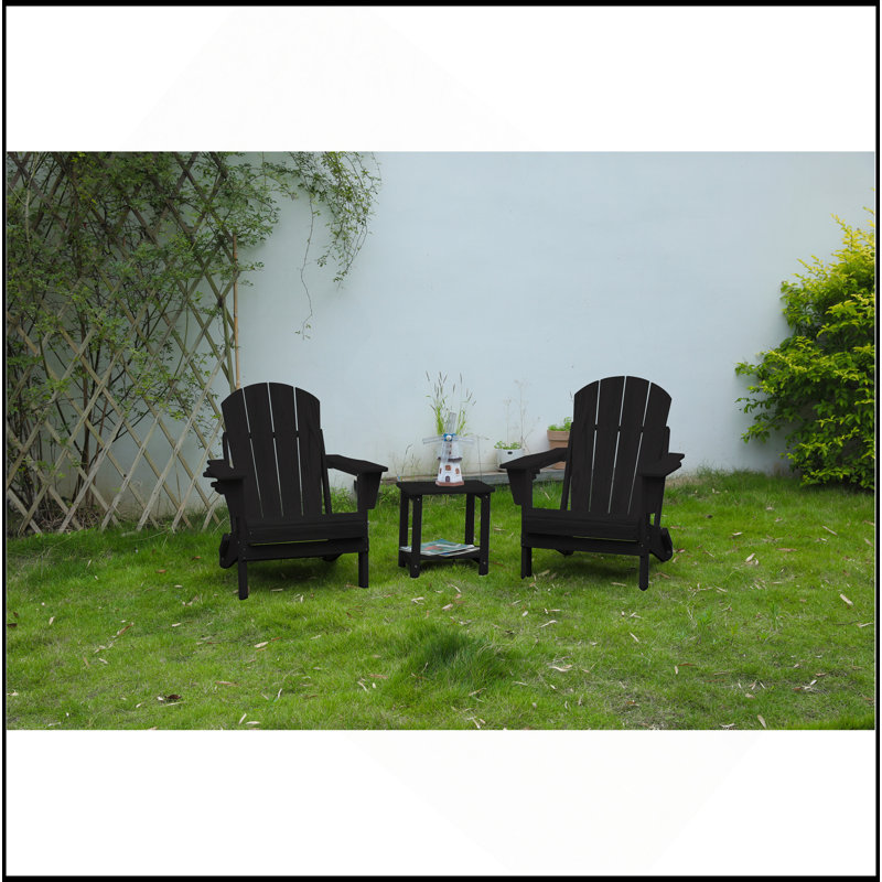 Folding Adirondack Chair With Side Table, 3-Piece Adirondack Chair Set With Wood Texture(Includes 2 Chairs And 1 Table)