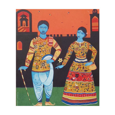 Couple In Beautiful Folk Outfit | Acrylic On Canvas | By Bhaskar Lahiri