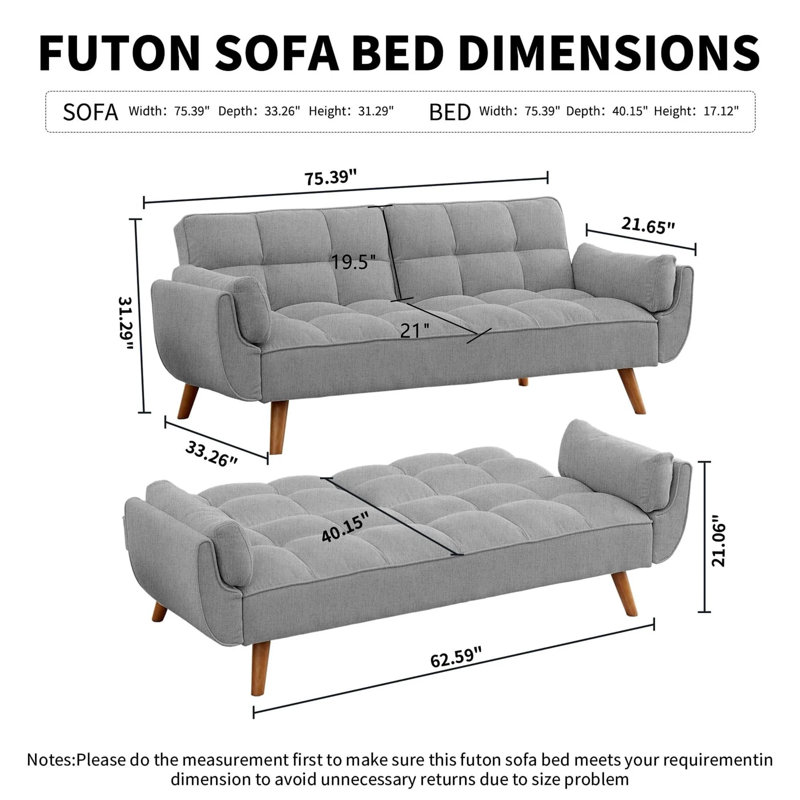 Canapé-lit à futon capitonné Esung, Lin gris