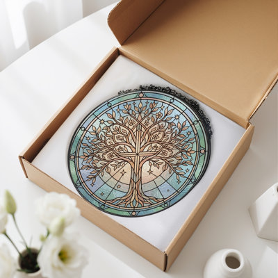 Tree Of Life Stained Glass Window Panel，12"H