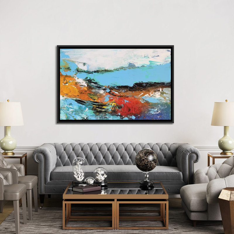 « lakeview », reproduction sur toile, H 18 po x l 26 po x P 1,5 po, Toile encadrée noire, Pas de tapis