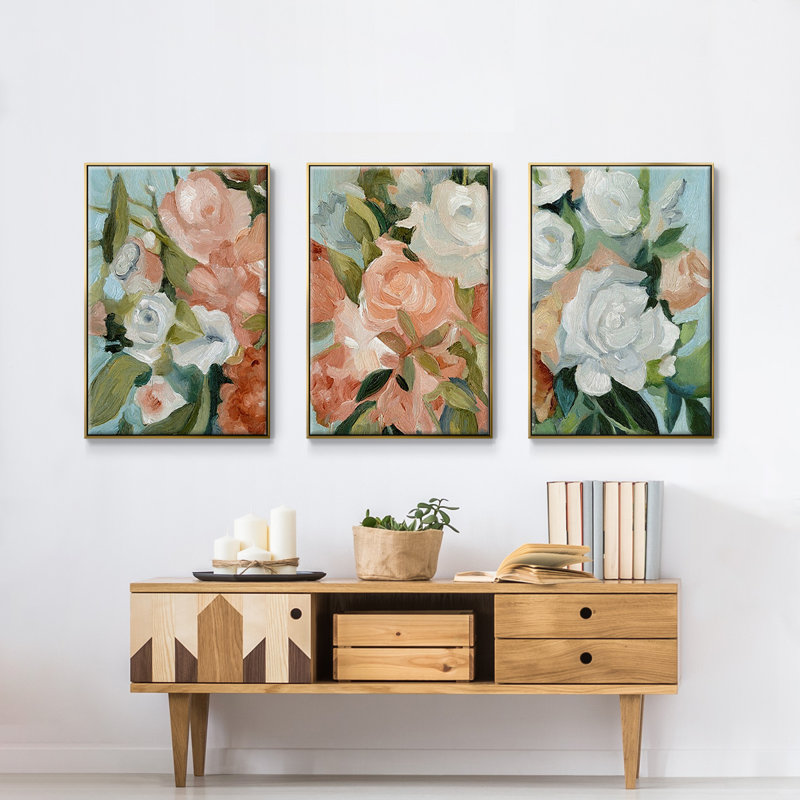 Bouquet Scatter I, reproduction sur toile 3 pièces, H 24 po x l 48 po x P 2 po, Or