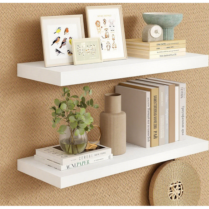 Floating Shelves For Wall With Invisible Brackets, Wood Wall Mounted Storage & Display Shelves For Bedroom, Living Room, Set Of 2