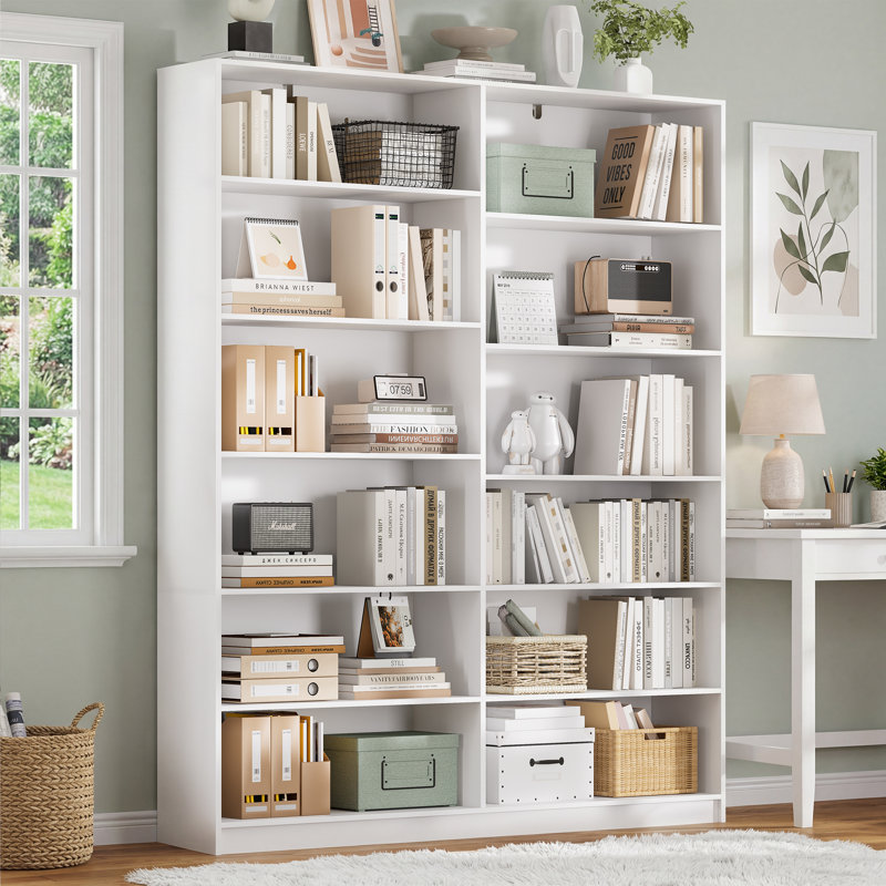 70.8" H Bookcase with 12 Open Storage Shelves, White Bookcase for Living Room Bedroom Office Study, Set of 2, White, 2