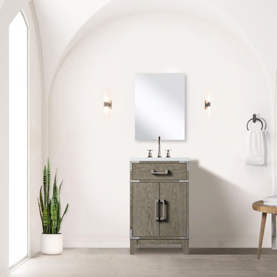 18,16 po D Meuble-lavabo en chêne gris avec comptoirs en acrylique et miroir