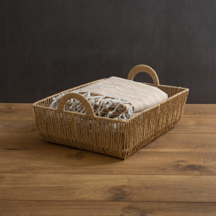 Square Top Rim with Curved Bottom Woodchip Handle Basket - Small