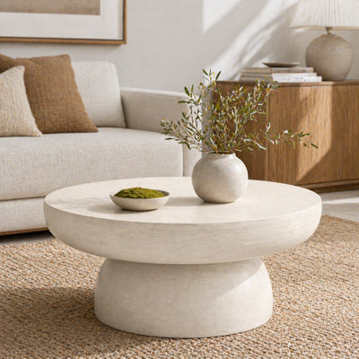 28'' Cream-Coloured Sculptural Magnesium Oxide Coffee Table, Suitable For Both Indoor And Outdoor Use.