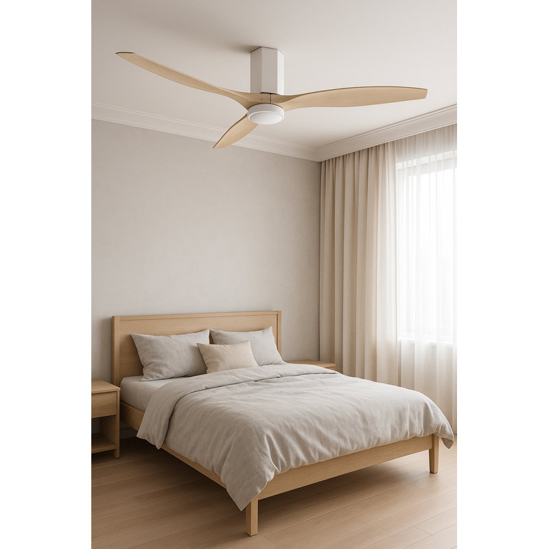 Ventilateur de plafond avec lumières DEL Brocken, Blanc mat / naturel, 60"