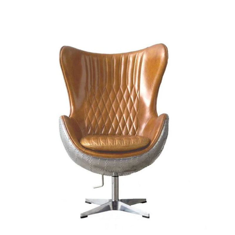 Fauteuil ballon pivotant capitonné de 32 po de large Cantline, Simili cuir brun clair
