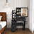 Modern Lighted Vanity Set with 3-Color LED Mirror, Power Outlet & Stool, Black