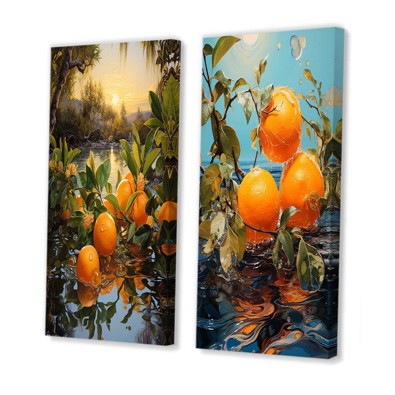 Sunset Sienna Tangerine Twilight - Fruits Canvas Art Print Set Of 2, 28" H x 25" W, Wrapped Canvas