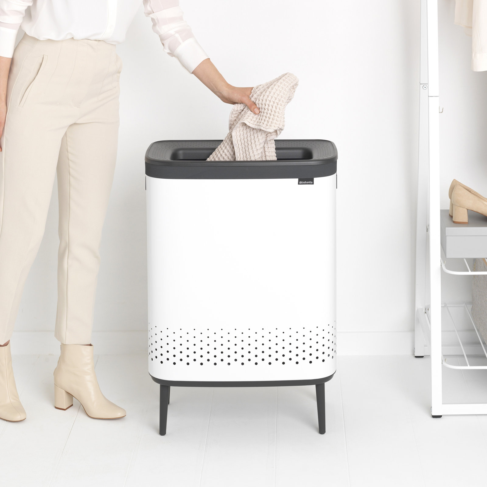 Brabantia Bo Dual Compartment Laundry Hamper, White