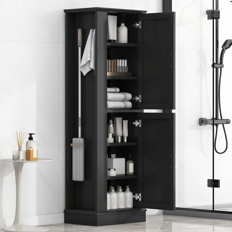 Armoire de rangement autoportante avec crochet et tablette réglable, Noir, noir, noir, noir