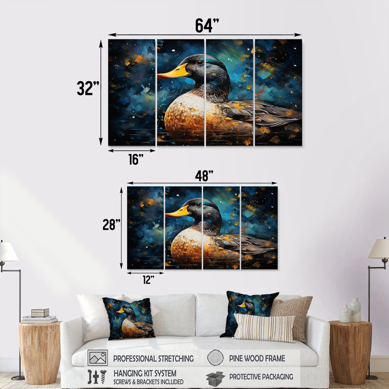 Élégant art baroque bleu canard baroque 4 pièces, H 32 po x l 64 po