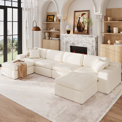137.8" U-Shaped Modular Sectional Sofa With Oversized Ottoman Chaise, Modern 6-Seater Deep Seat Cloud Sofa Set
