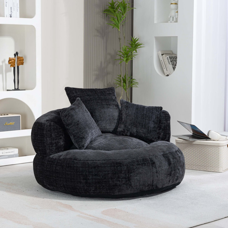 Foam Bean Bag Chairs for Adults/Teens with Filling, Black Chenille
