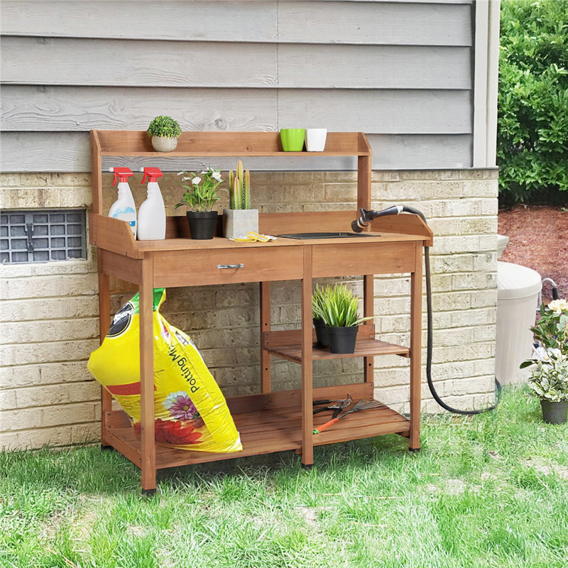Potting Bench Table with Removable Sink, Brown