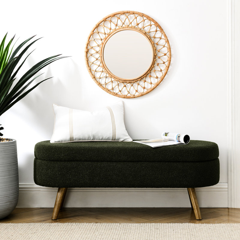 Chaise de rangement de 43,5 po x 16 po x 16 po fabriquée à la main, pieds en bois d'hévéa, siège confortable et élégant