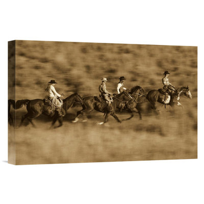 Oregon " Cowboys And A Cowgirl Riding Horses Through Field "