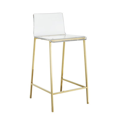 Tabouret de comptoir transparent Cambria avec pieds en métal doré