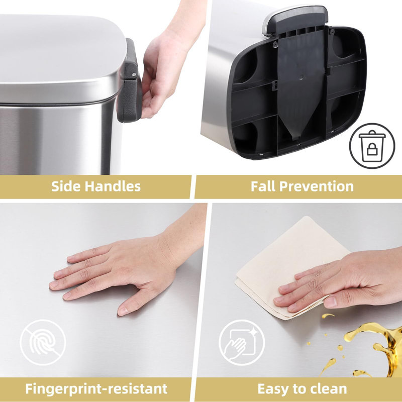 Silver Stainless Steel 50 Liter Pedal Trash Can for Commercial Use