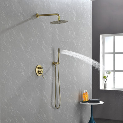 Shower System, Wall Mounted Shower Faucet Set For Bathroom With High Pressure 10"" Stainless Steel Rain Shower Head Handheld Shower Set, 2 Way Pressure -  HHK HOME, S-6083-10BG