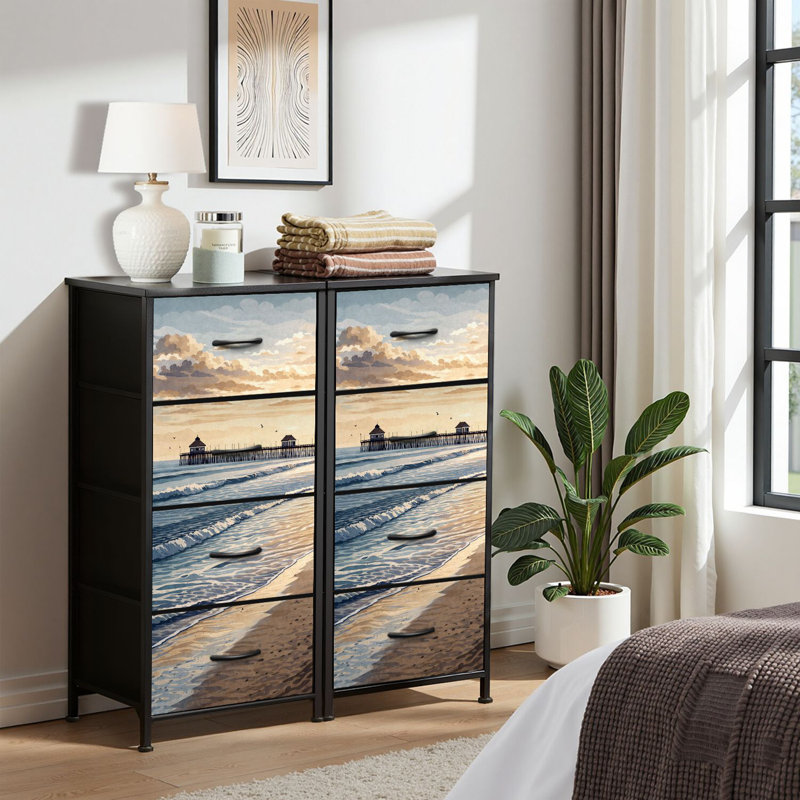 4 Drawer Dresser for Bedroom, Narrow Chest of Drawers, Wooden Top and Study Iron Frame 18"x37.5"-(WxH)