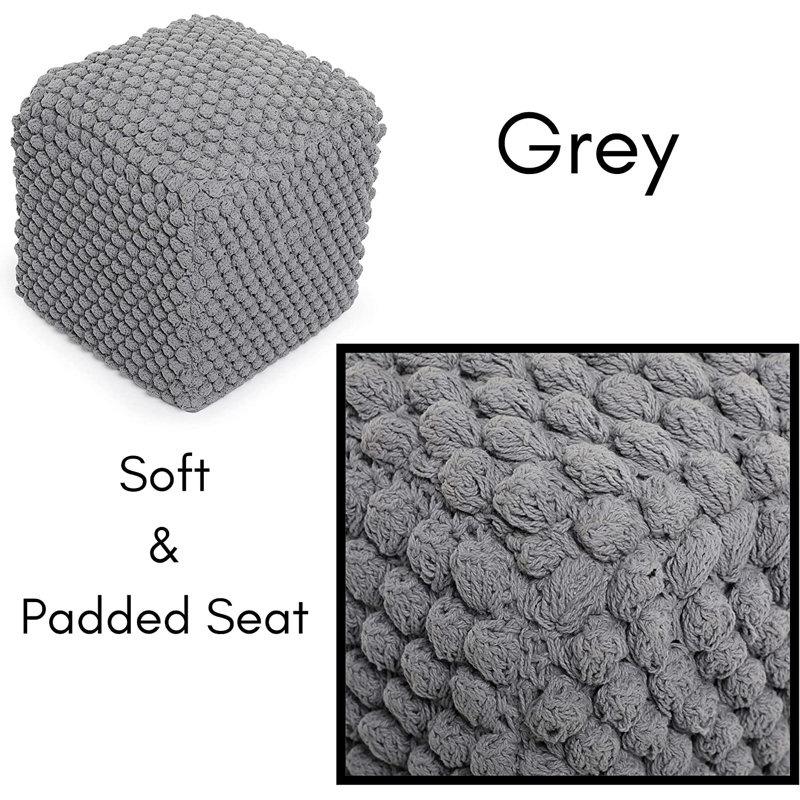 Grey Cotton Blend Knitted Pouf with Lightweight Bead Filling