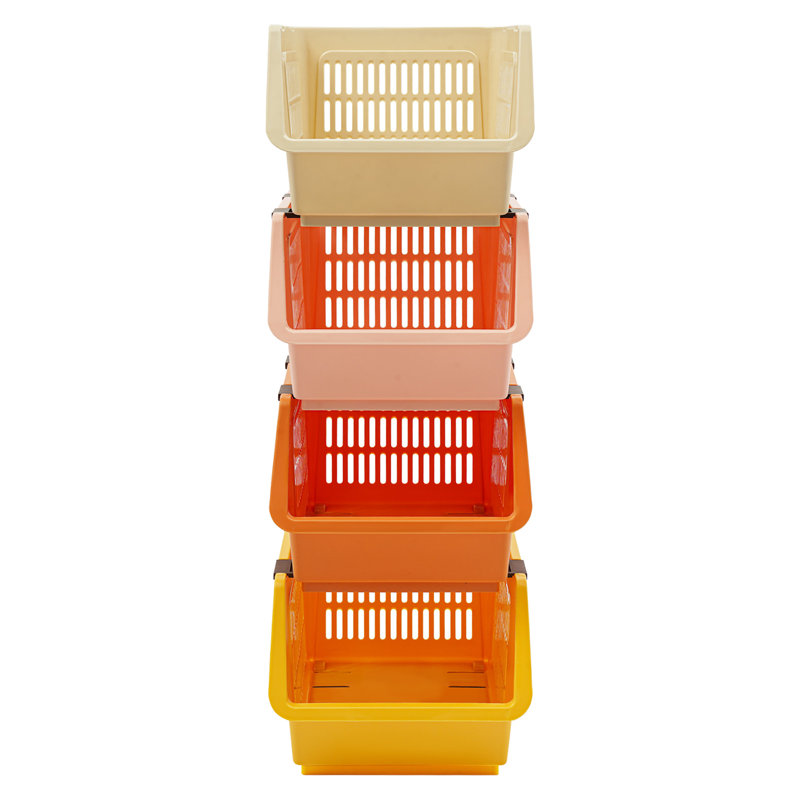 11" 4PCS Stacking Storage Baskets Rectangular Stackable Organizer Storage Bins Modern, Orange/Beige/Pink/Yellow