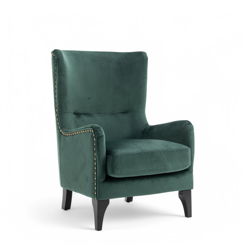 68cm Wide Tufted Wingback Chair, Green Velvet