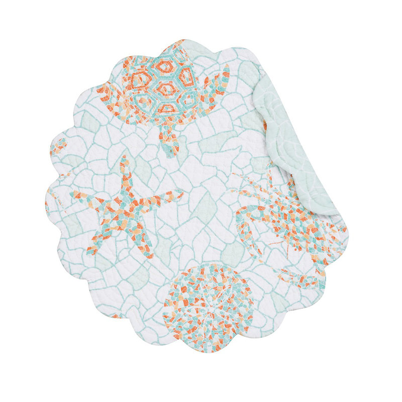 Grand Turks Cotton Quilted Round Reversible Coastal Placemat Set of 6
