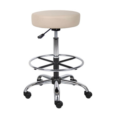 Fea Medical Drafting Stool, Round Beige Vinyl, Chrome Footring by Benjara