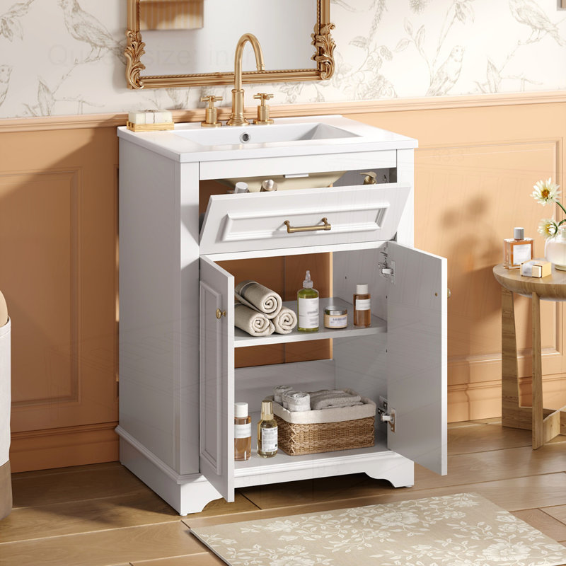 Meuble-lavabo 24 po avec lavabo en céramique intégré, Blanc